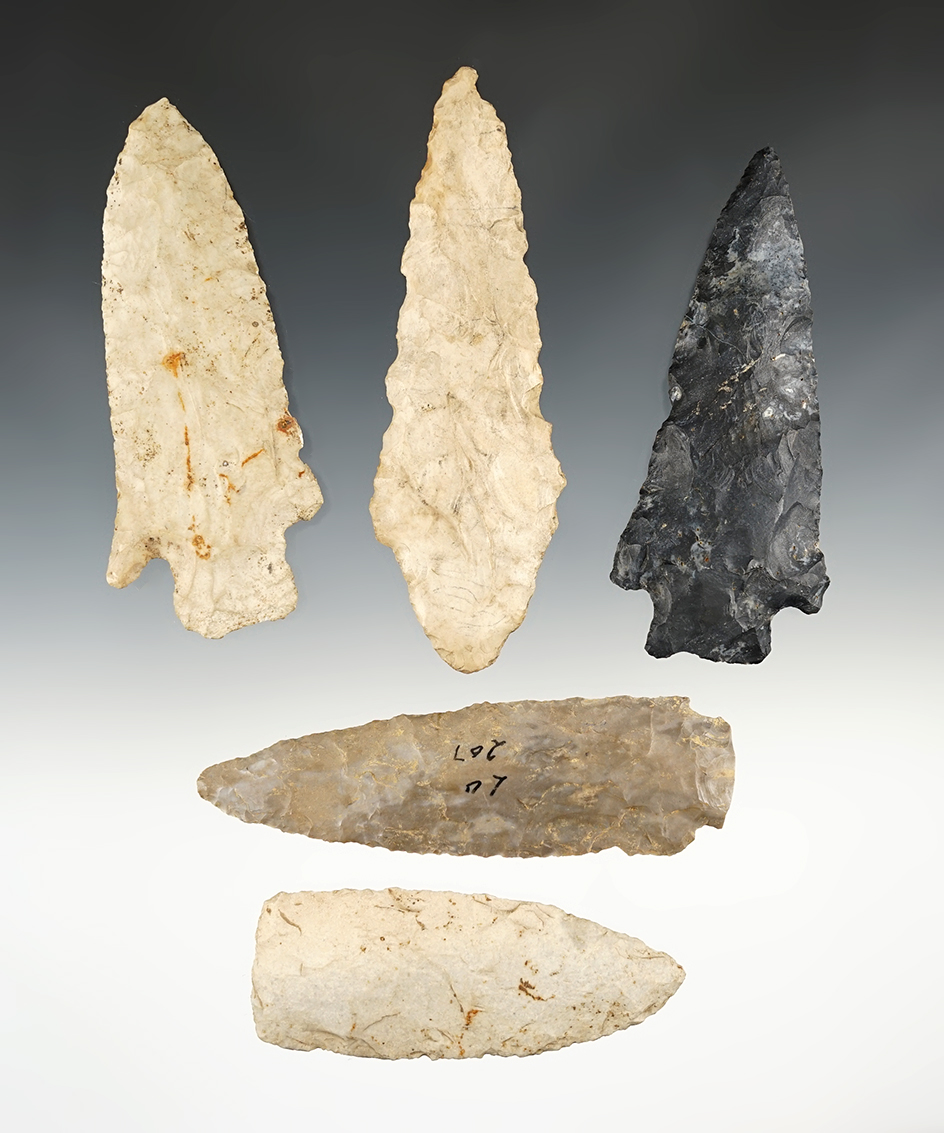 Set of 5 large Midwest points in good condition. The largest is 4 3/4".