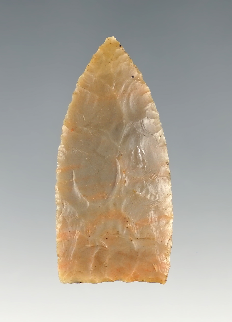 Beautifully flaked 1 11/16" Triangular Woodland Arrow Point made from Carter Cave flint.