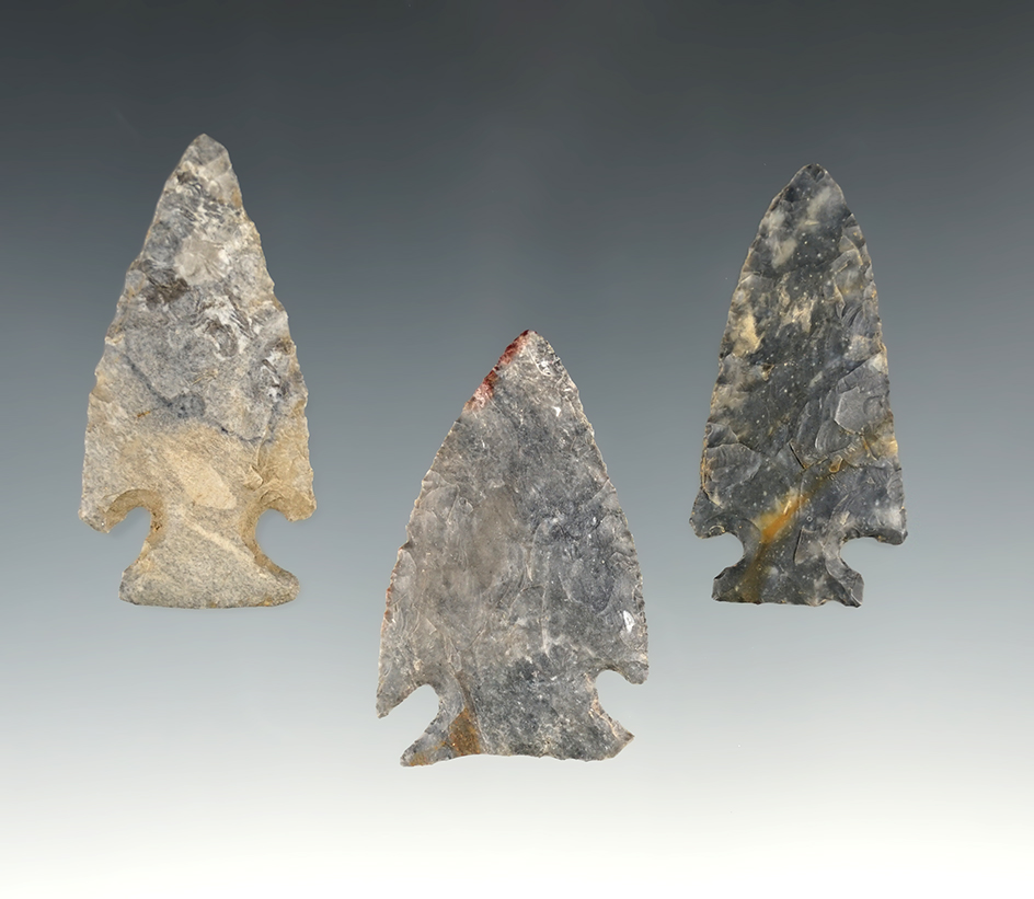 Set of 3 Intrusive Mound Points - Homer, Licking Co., Ohio. Largest is 2". Ex. John Lutz.