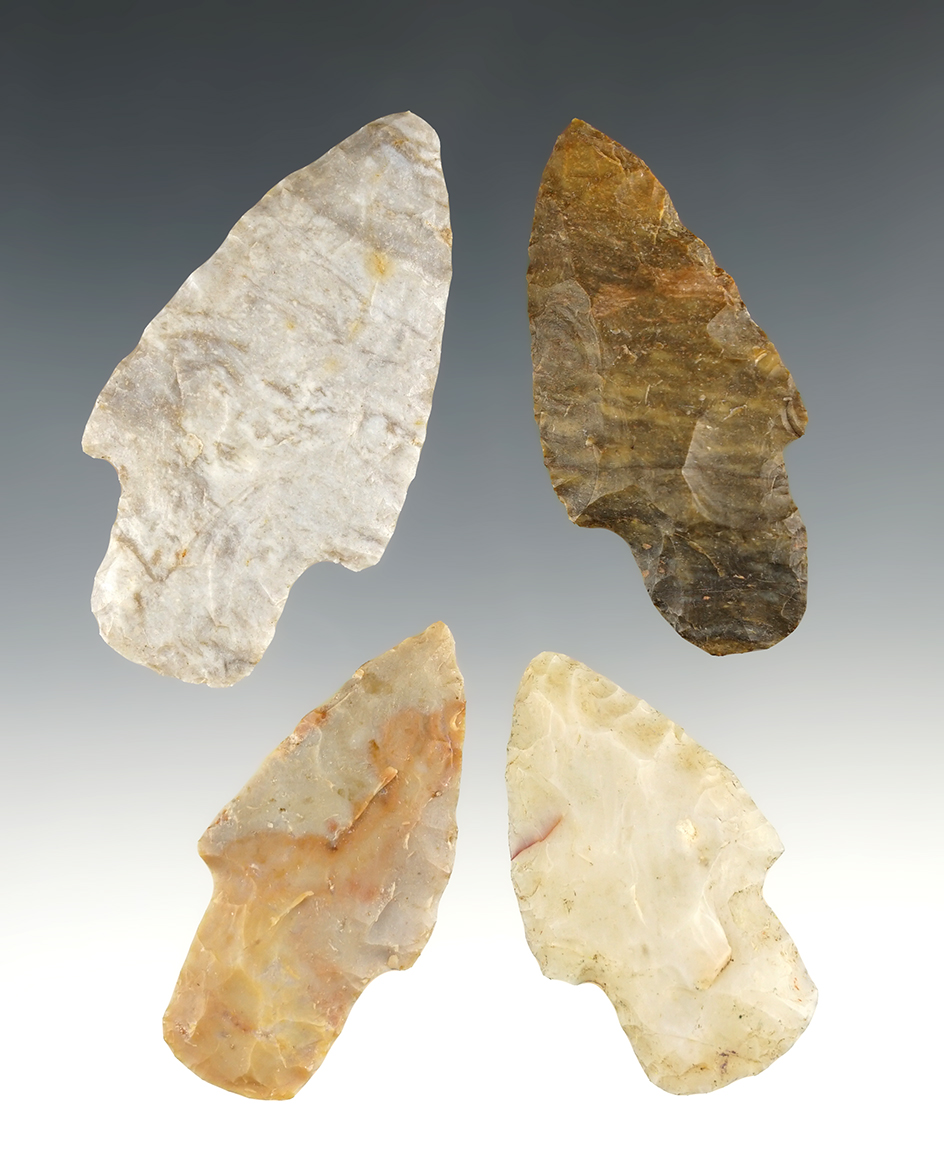 Set of 4 nicely made Ohio Adena points in great condition. The largest is 2 3/4".