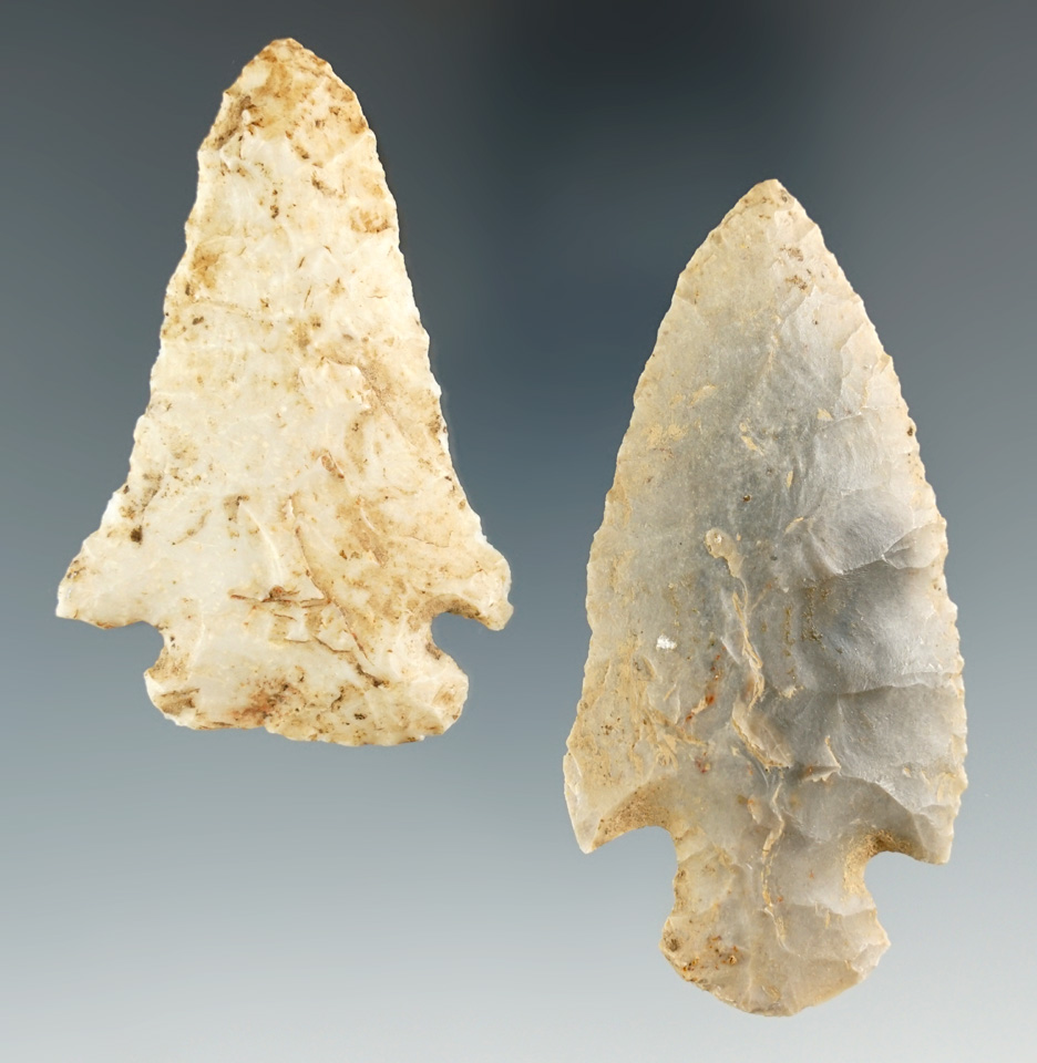 Pair of points found in Alabama and Kentucky, largest is 2 13/16". Ex. Henry English Collection.