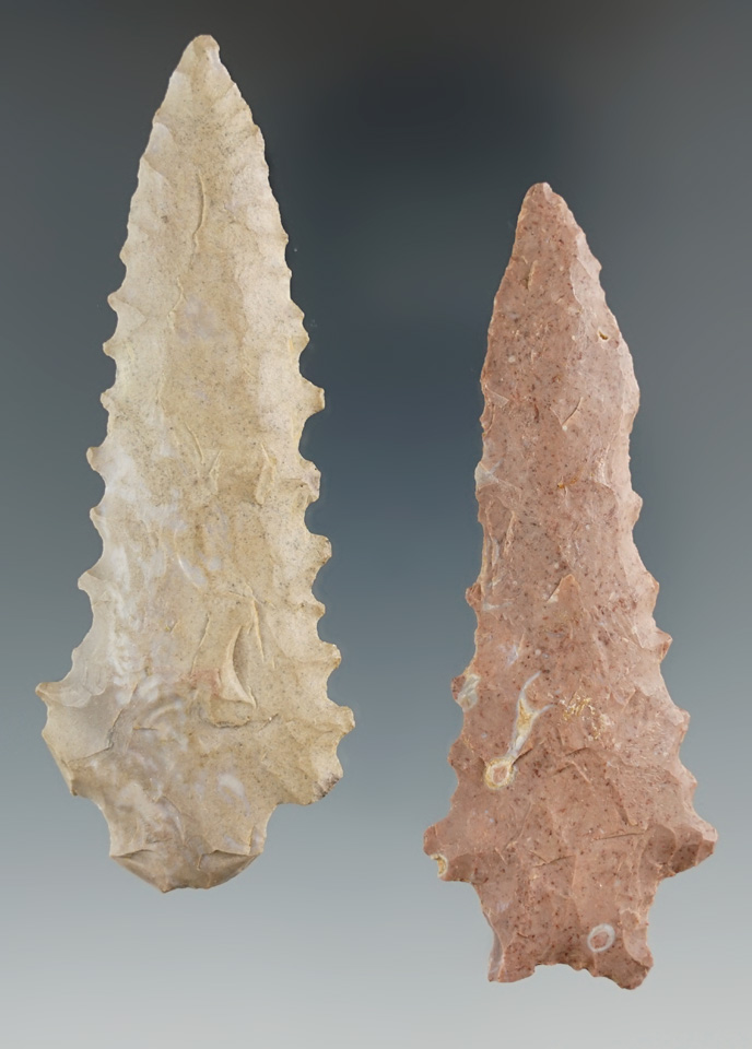 Pair of Kirk Serrated Points found in Kentucky, largest is 3 1/4".