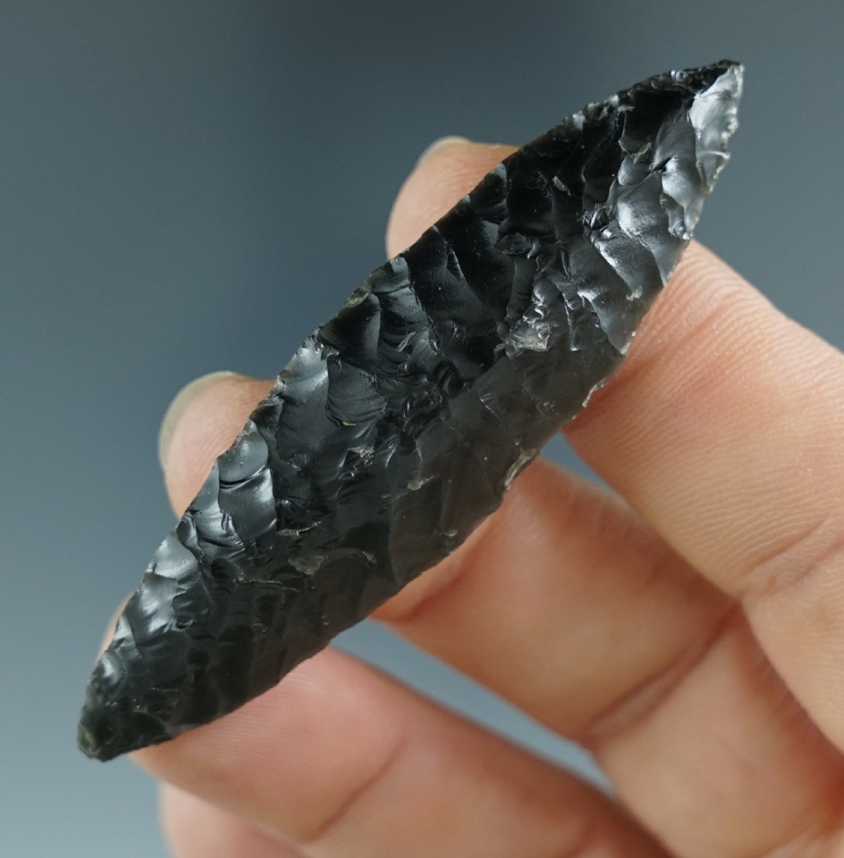 2 5/8" Obsidian Bi-pointed Cascade found in Lake Co., Oregon.