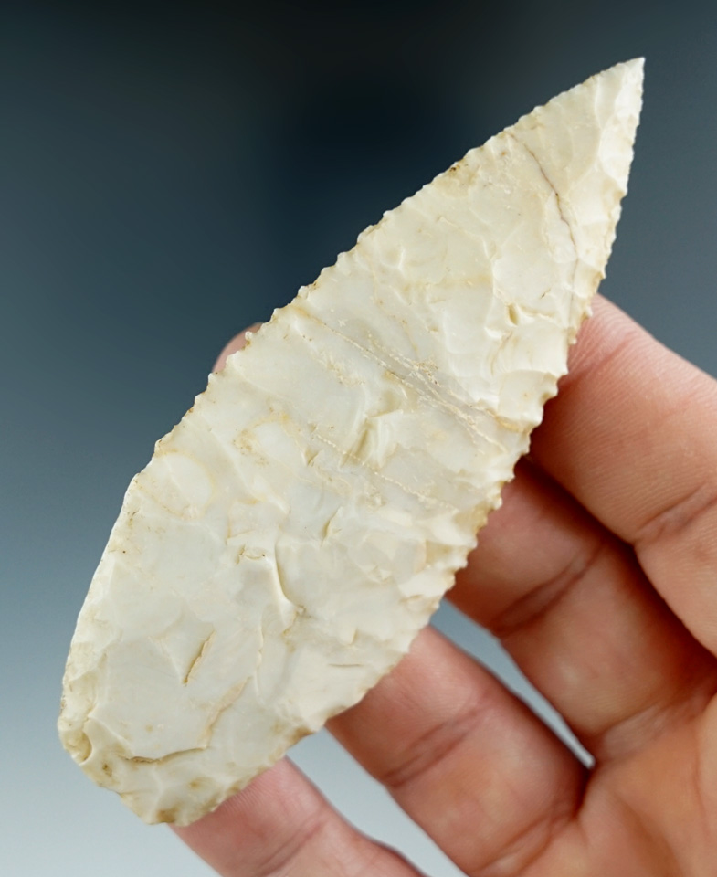 3 1/2" Angostura made from Burlington Chert, found in Fulton Co., Illinois. Ex. Charlie Wettengel.