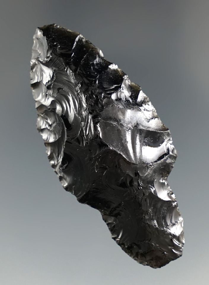 2 1/8" Parman Type I made from Obsidian. Found during the 1940's in Southern Oregon. Stermer COA.