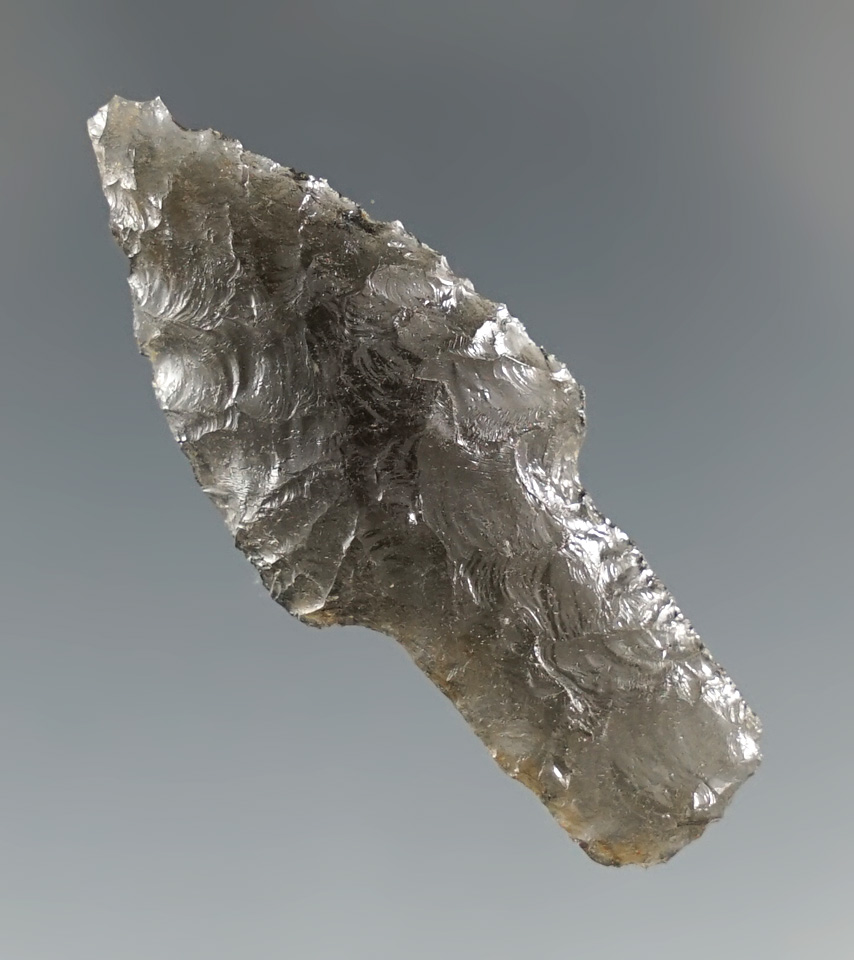 Fine flaking on this 1 11/16" Cougar Mountain foun in Harney Co., Oregon.  Stermer COA.