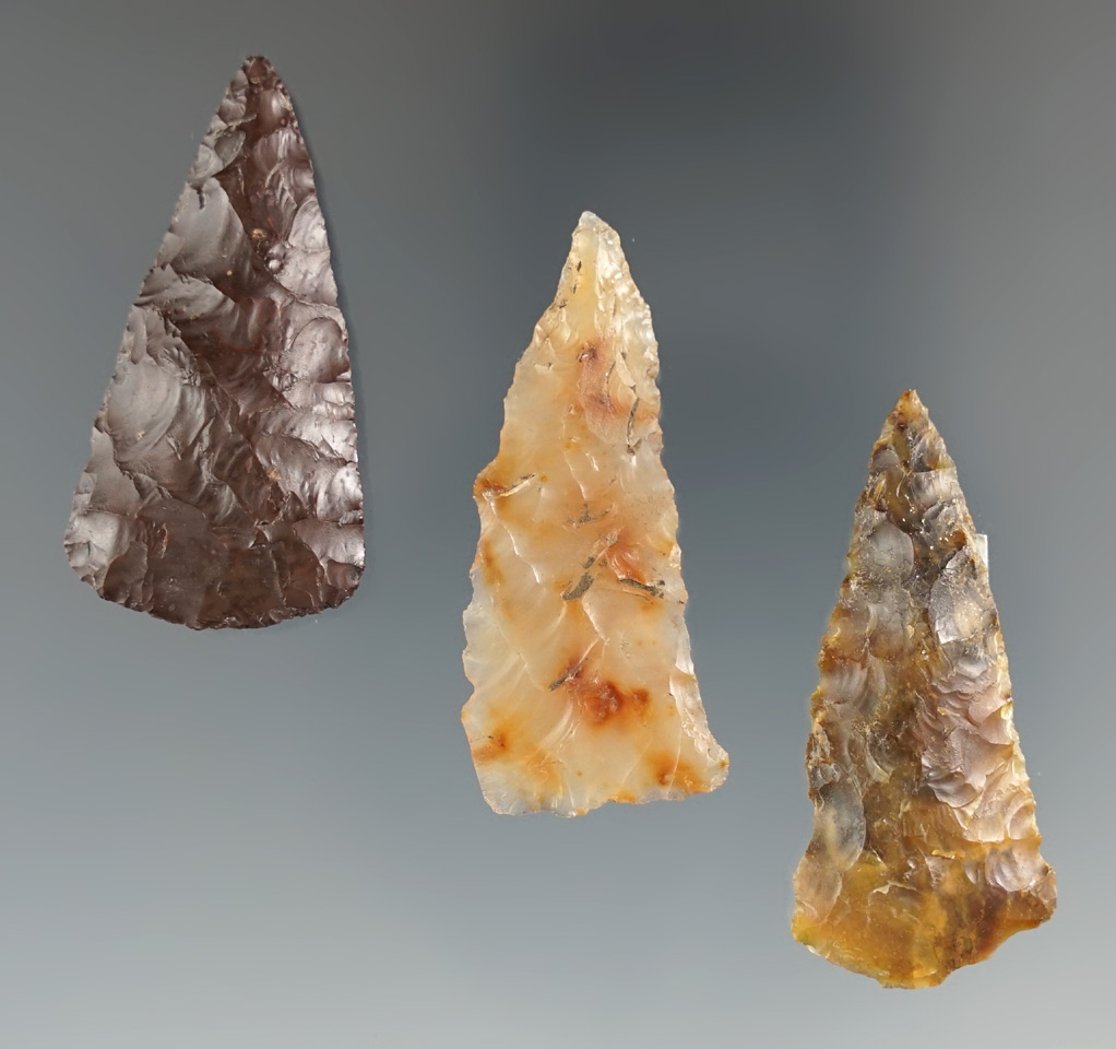 Set of 3 Triangular Points found at Columbia River, largest is 1 5/8".