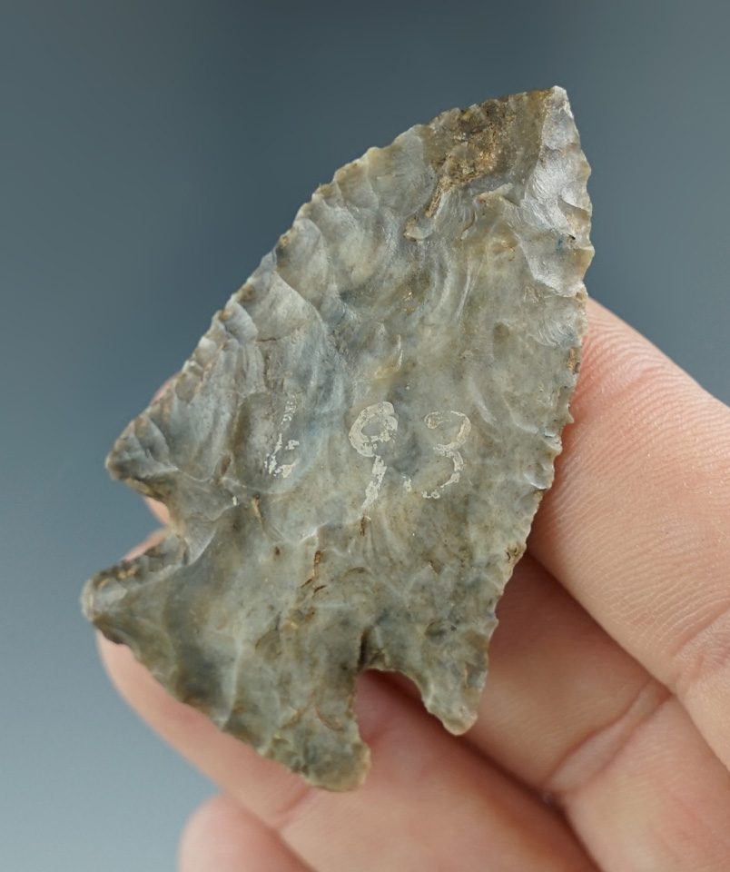 2 1/16" Serrated Cornernotch Knife made from attractive material found in Henry Co., Kentucky.