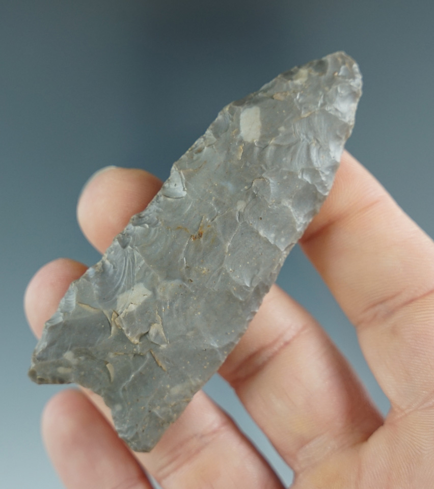 2 15/16" Paleo Fluted Clovis Knife found in Indiana.
