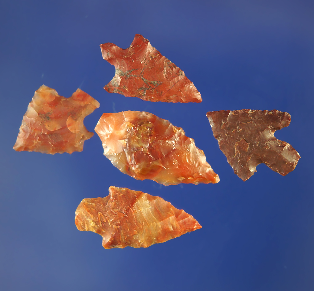 Set of five colorful Gempoints, largest is 13/16".    Columbia River.