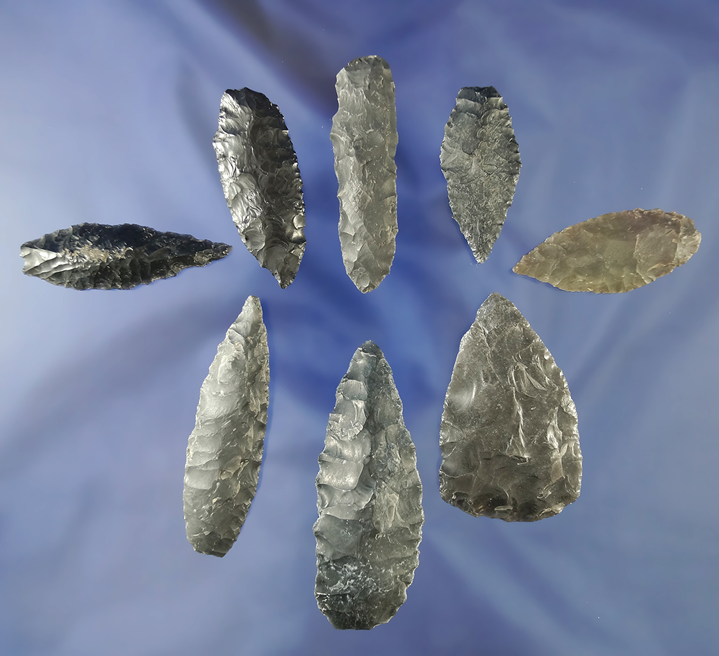 Set of eight assorted flaked artifacts found near Fort Rock Oregon, largest is 2 1/2".