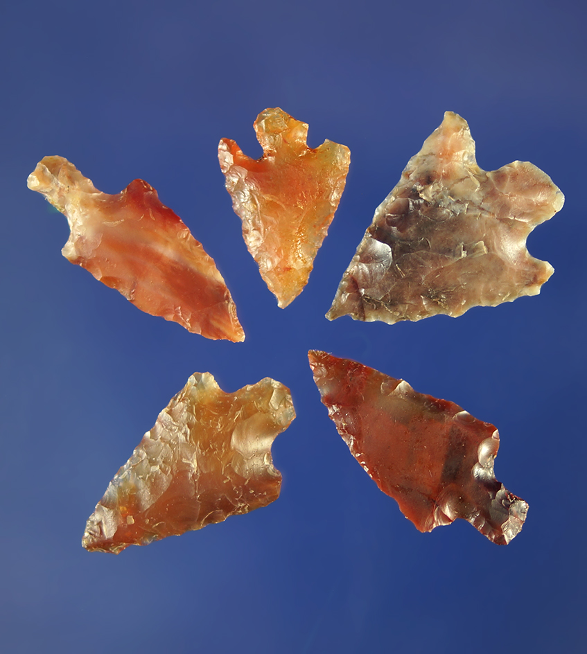 Set of five very colorful Gempoints, largest is 3/4".    Columbia River.