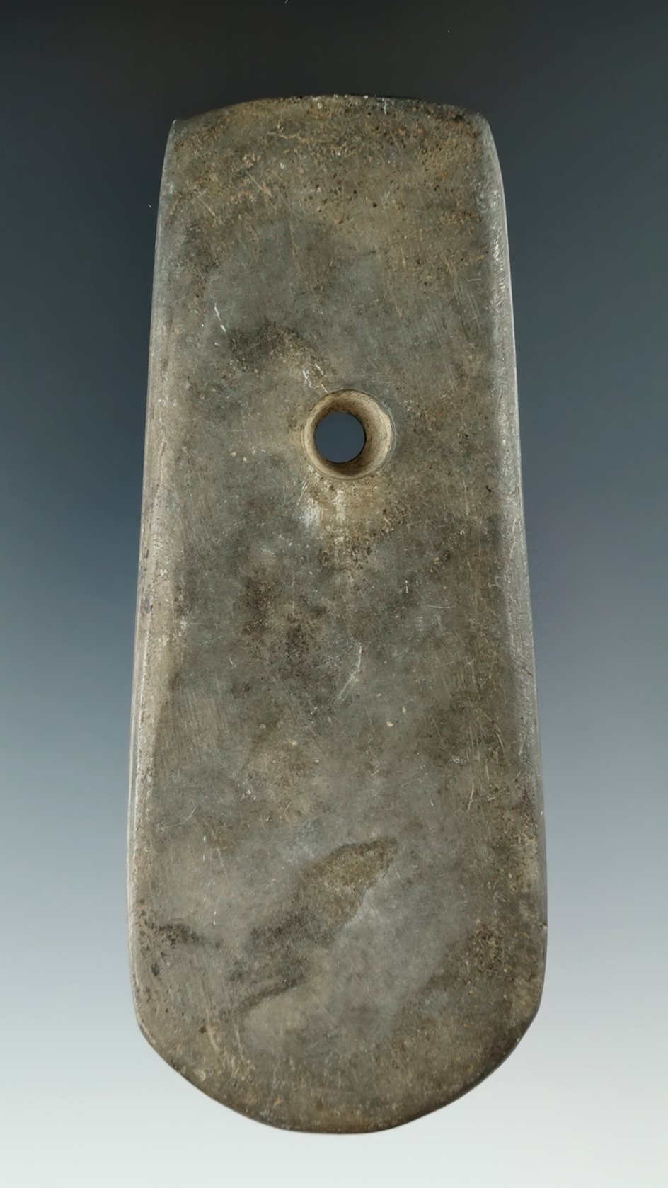4 3/16" Adena Keyhole Pendant made from Mottled Slate, found in Licking Co., Ohio.