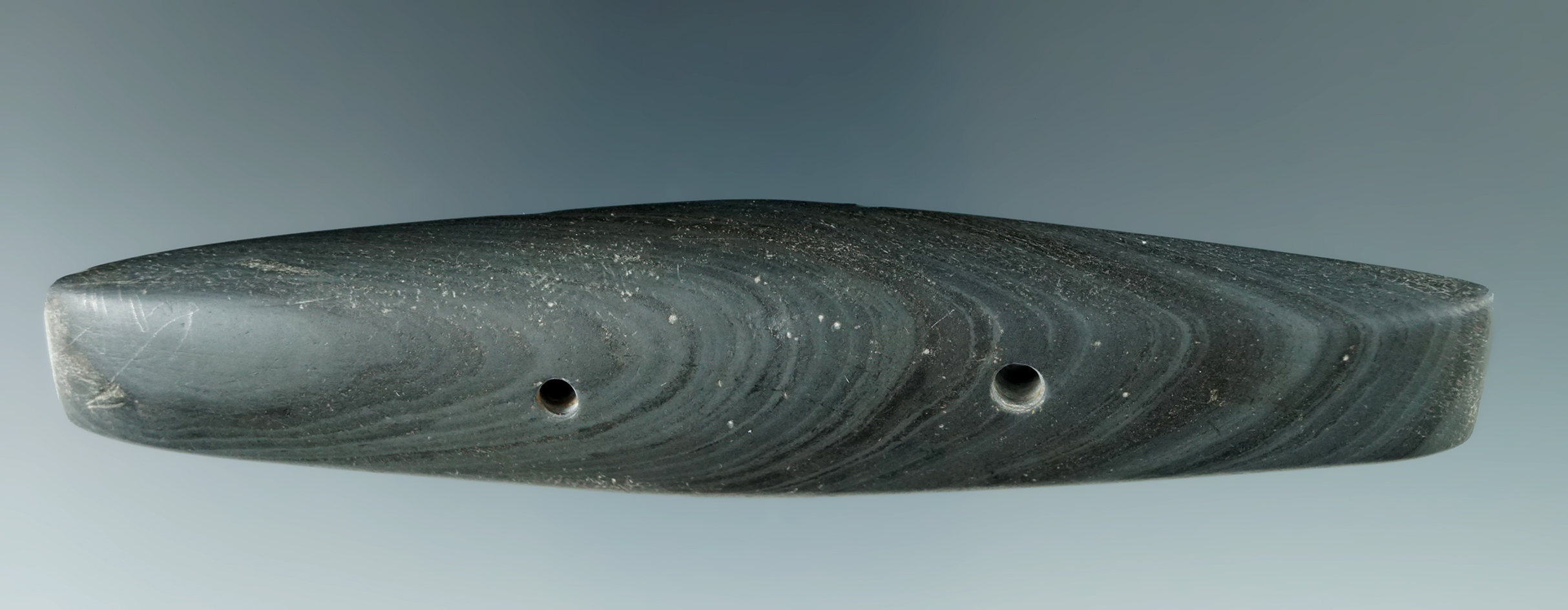 4 3/4" Hopewell Expanded Center Slate Gorget found near the Scioto River in 1936, Ross Co., OH