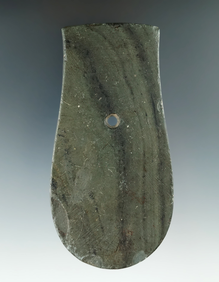 4 3/8" Adena Keyhole Pendant found along the Sandusky River Wyandot Co., Ohio. COA.