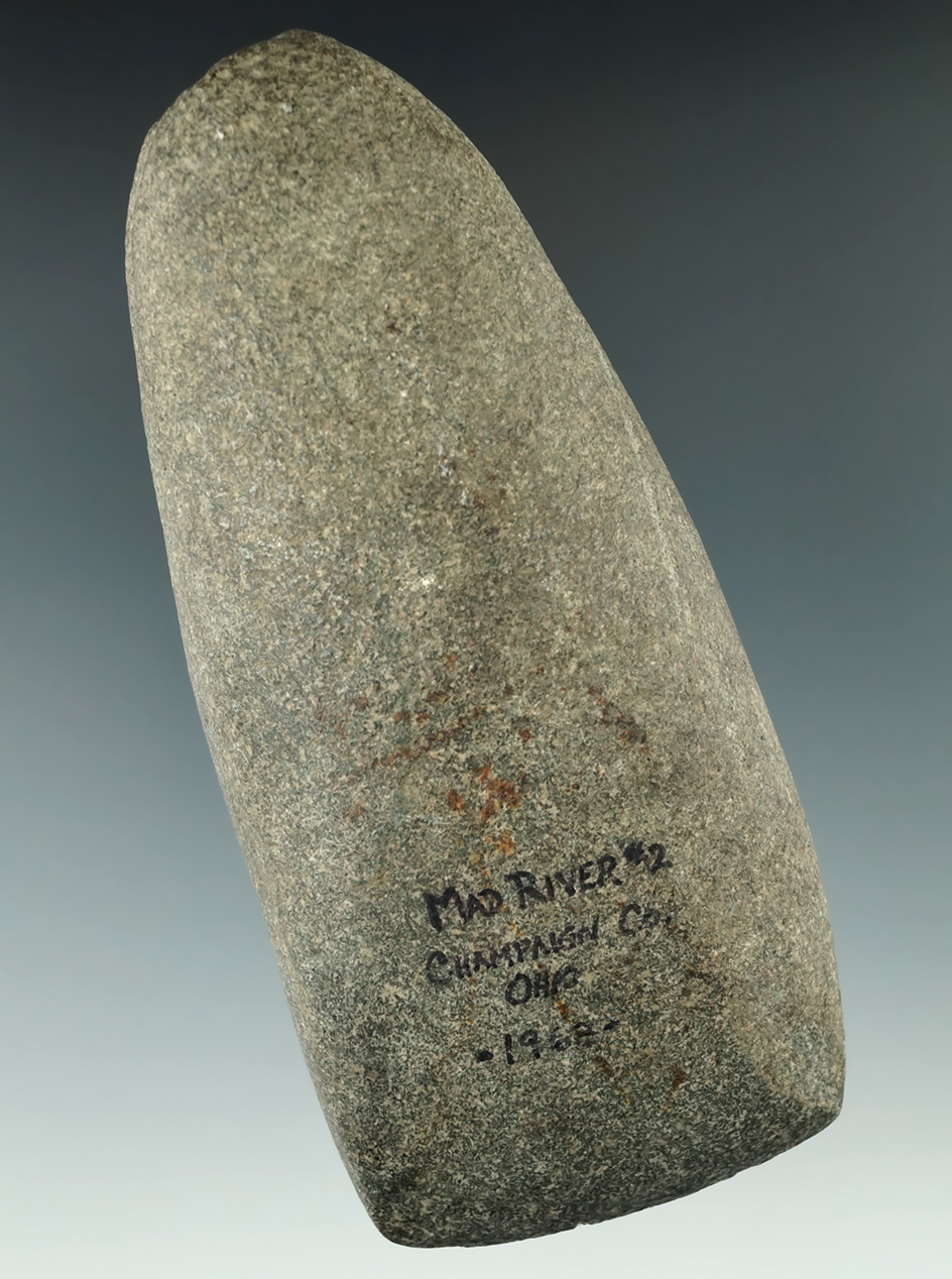 5 5/8" Hardstone Celt found in Champaign Co., Ohio in 1968 near the Mad River by Greg Shipley.