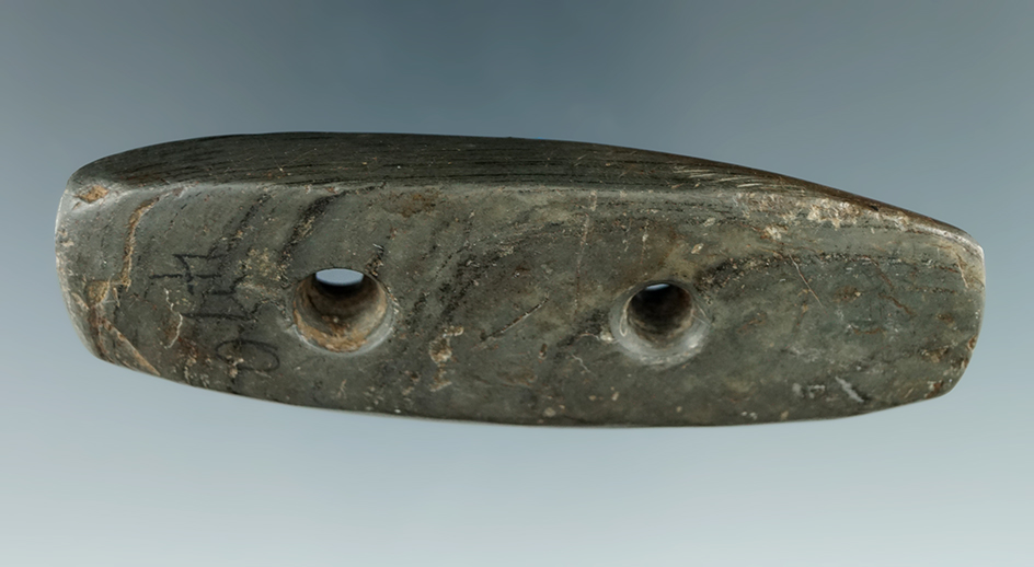 3 1/4" Heavily patinated Bar Gorget found in Morrow Co., Ohio. Ex. Cameron Parks,  Wehrle.