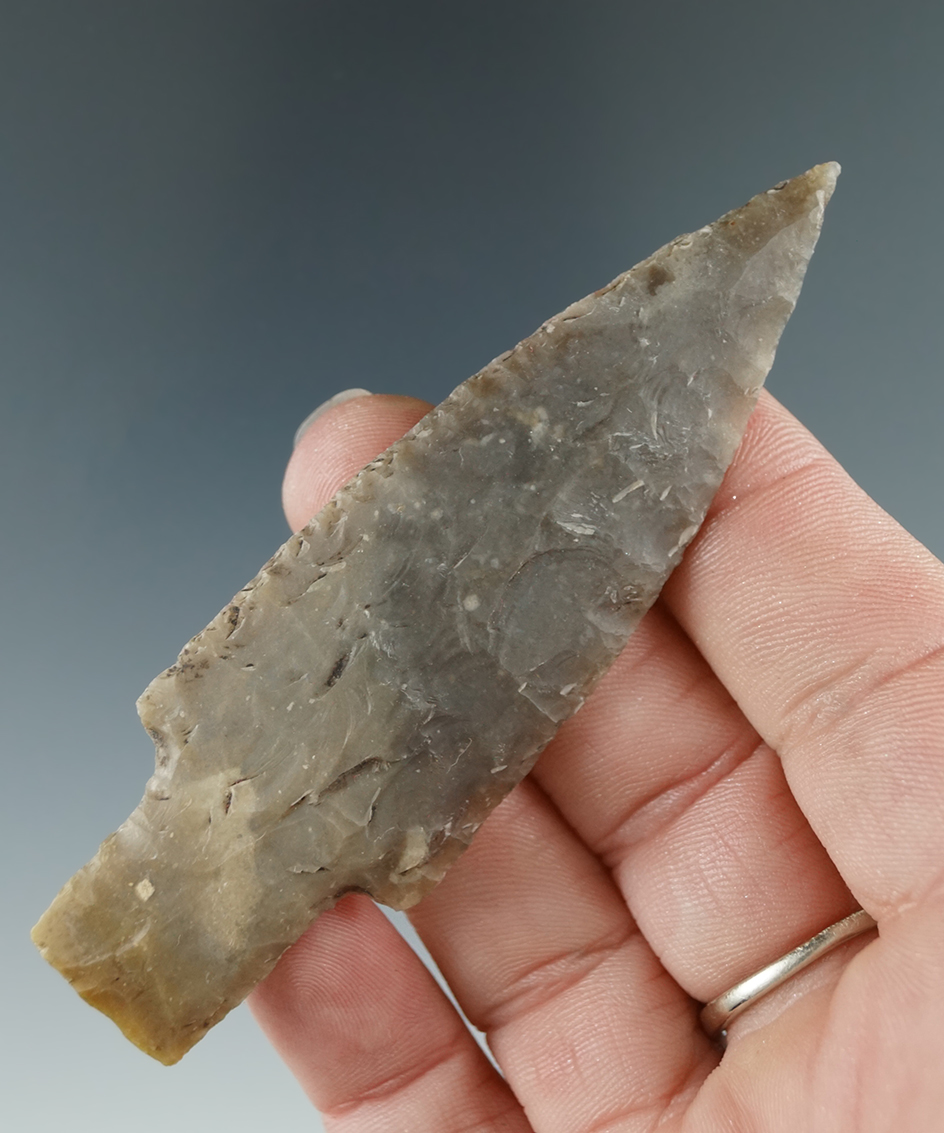 Excellent style and flaking on this 3 7/16" Bulverde point found in Texas.