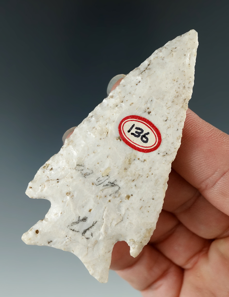 3 1/16" Beautifully Beveled Stilwell found in Adams Co., Illinois- Burlington chert. Davis COA.