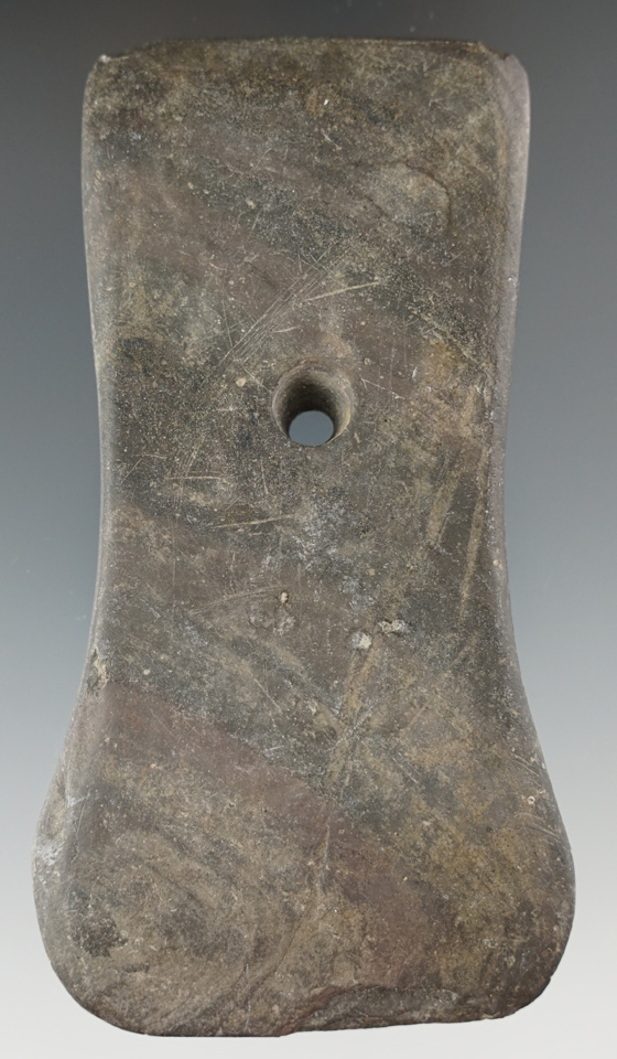 4 5/16" Adena Bell Pendant made from Banded Slate. Found along the Maumee River