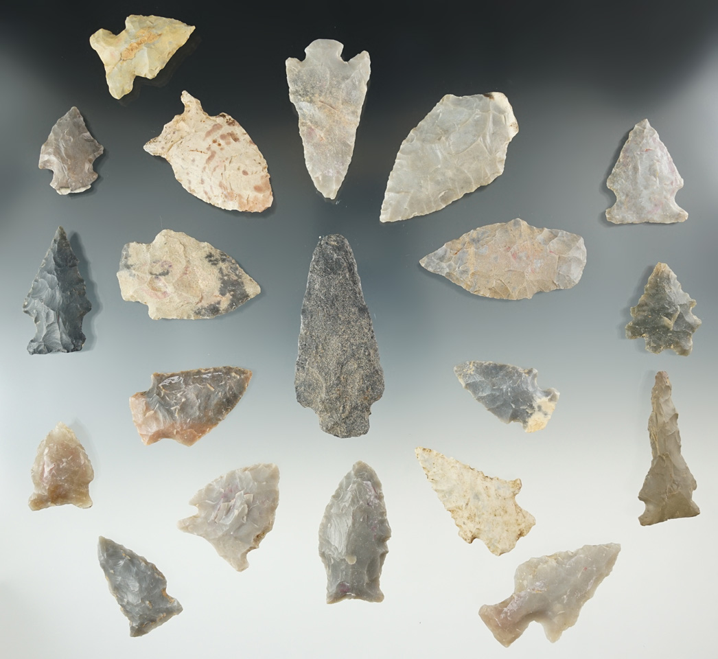 Group of 20 artifacts including 19 points and one drill found in Humphreys County TN.