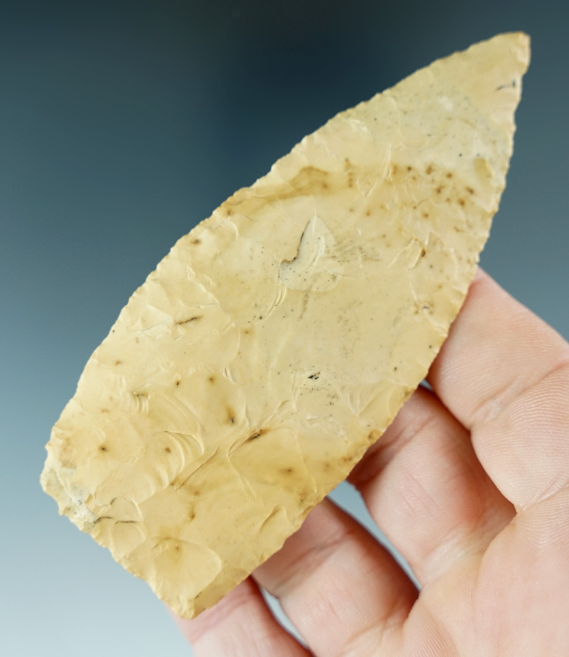 Excellent flaking on this thin and nice 3 13/16" square based Lanceolate - Oregon.