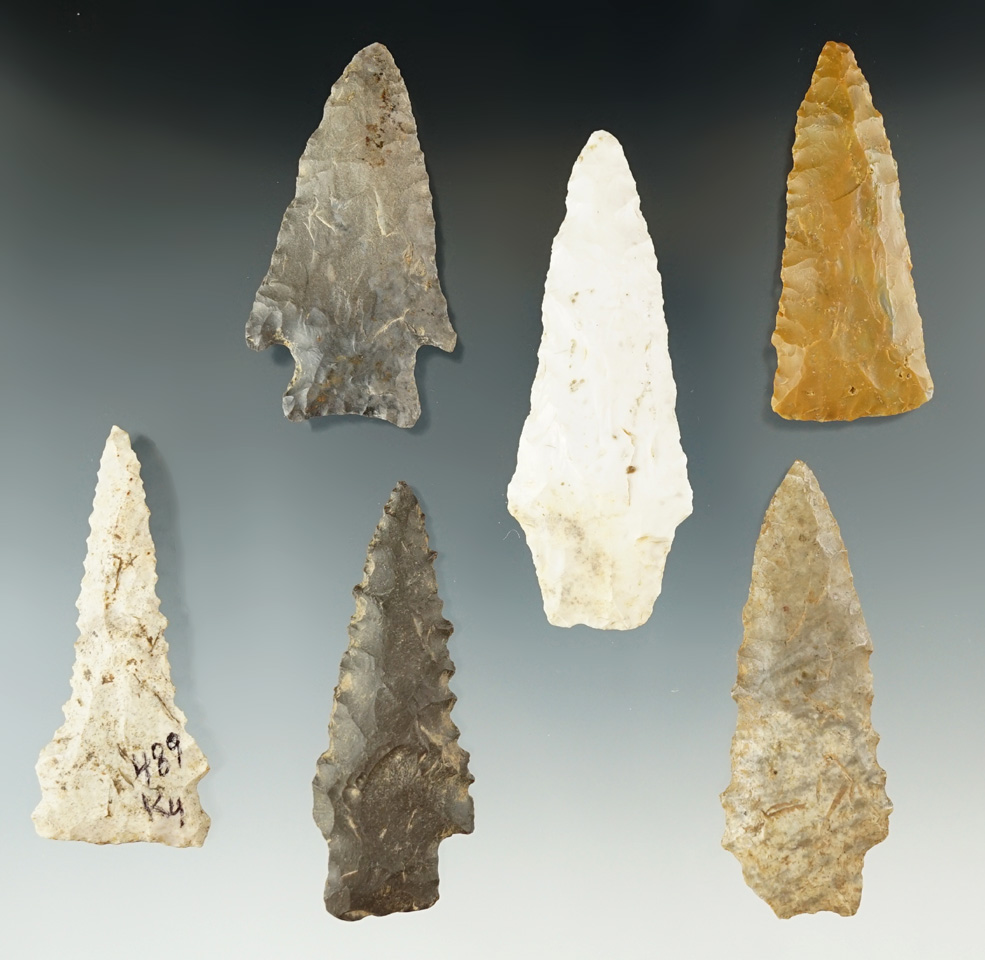 Set of six assorted Kentucky points and knives, largest is 3". Very nice condition.