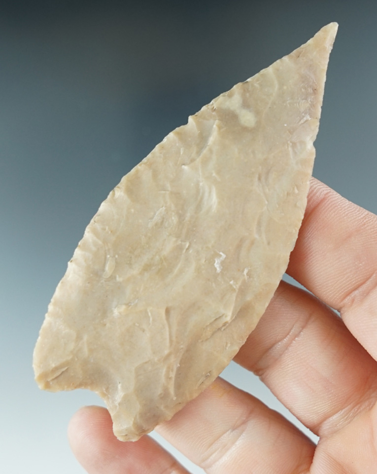 3 5/16" Kinney made from tan chert, found in Kindall Co., Texas. Rogers COA.