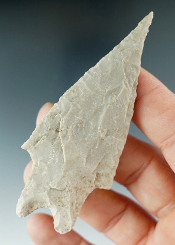 3 5/16" Pedernales made from white chert, found in Kerr Co., Texas. Rogers COA.