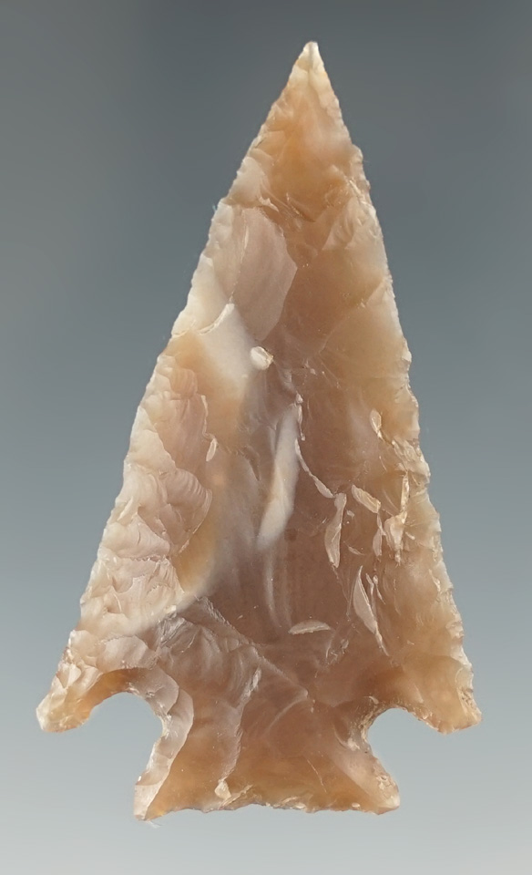 2 1/8" Cornernotch point found in Texas made from attractive semi translucent Flint.