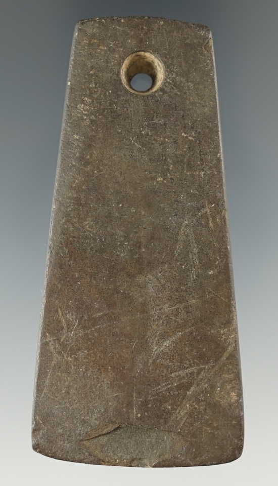 3 3/16" Adena Trapezoidal Pendant made from Slate, found in Ohio.