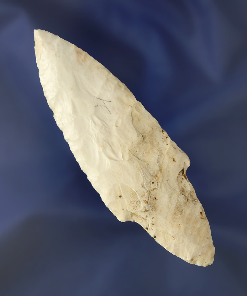 4" Dickson point made from Burlington chert found in Boone Co.,  Missouri. Meadows COA.