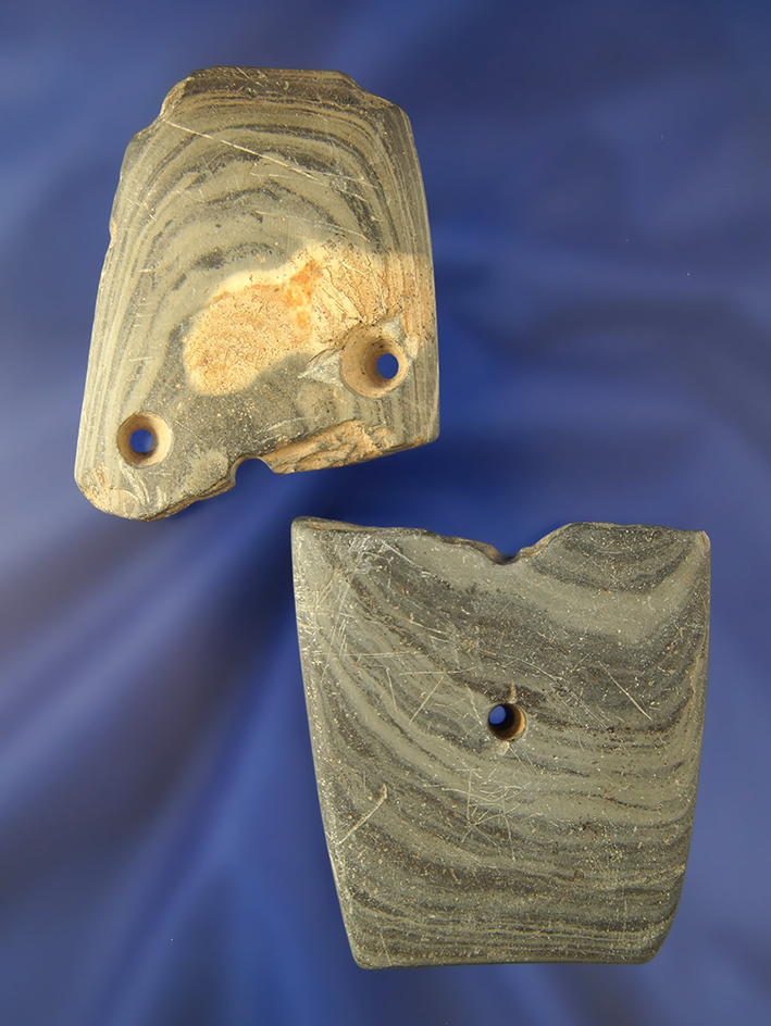 Pair of anciently salvaged Slate Artifacts found in Ohio, largest is 2 5/16".
