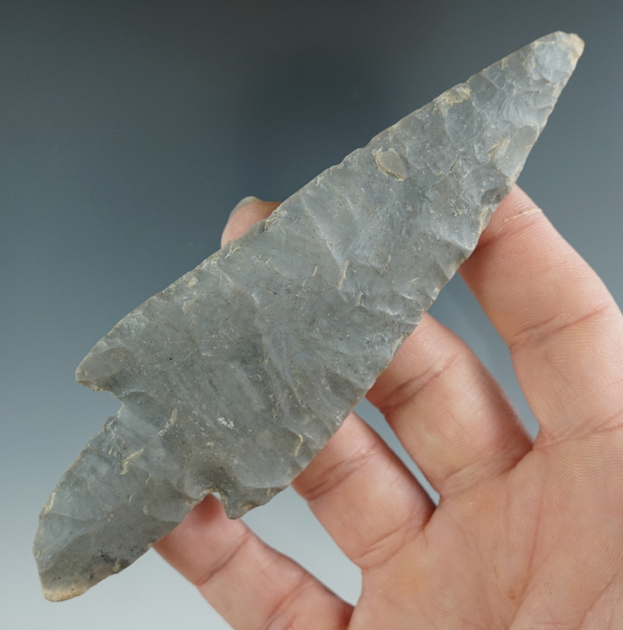 5 1/16" Nicely patinated Hornstone Turkeytail Adena found in Spencer County Indiana.