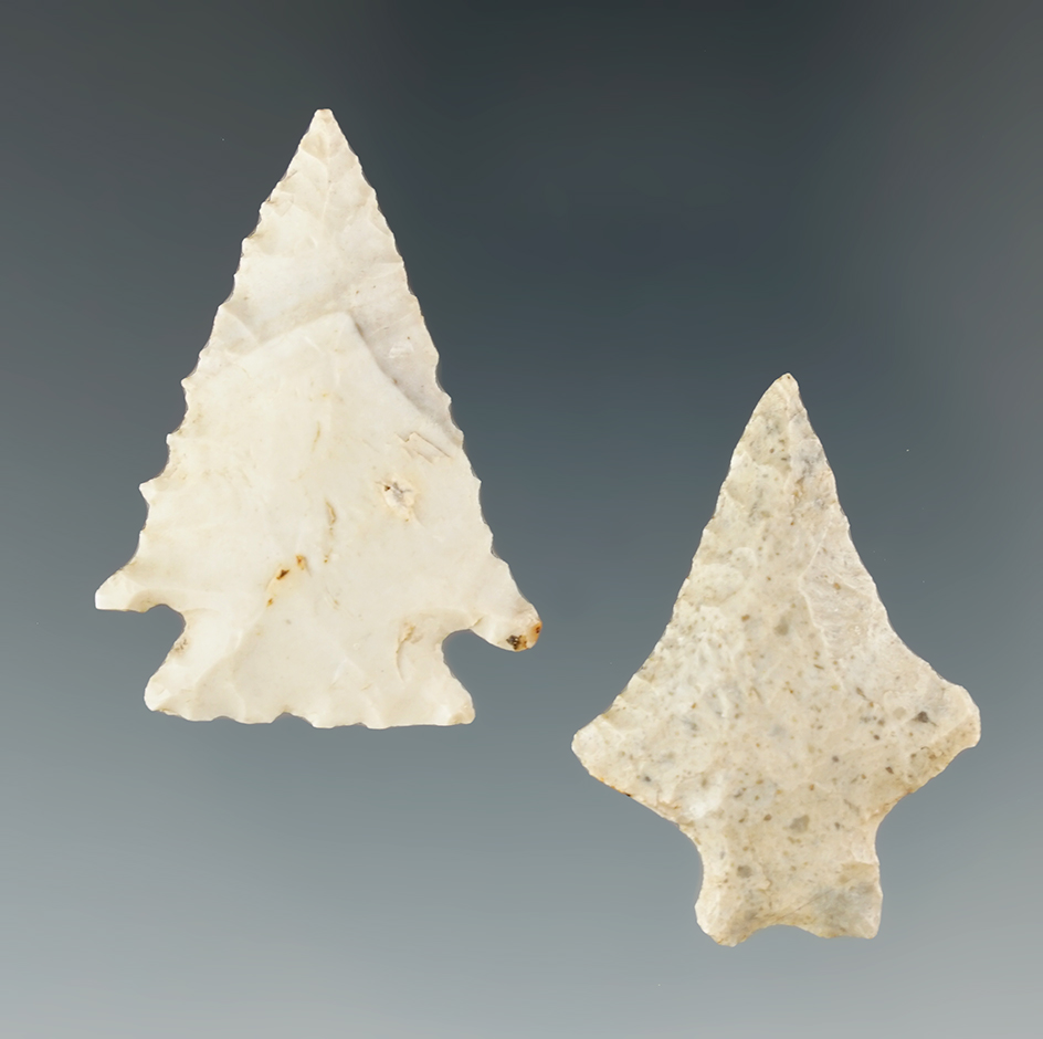 Nice pair of Indiana points that were once glued to a board, largest is 1 1/2".