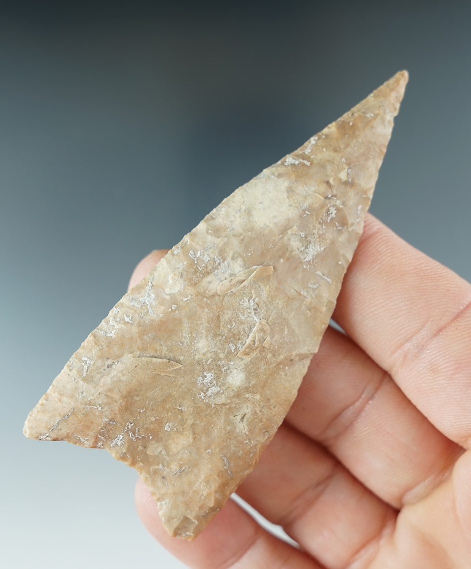 3 5/16" Kinney made from well patinated Chert.  Found in Kimble Co., Texas. Rogers COA.