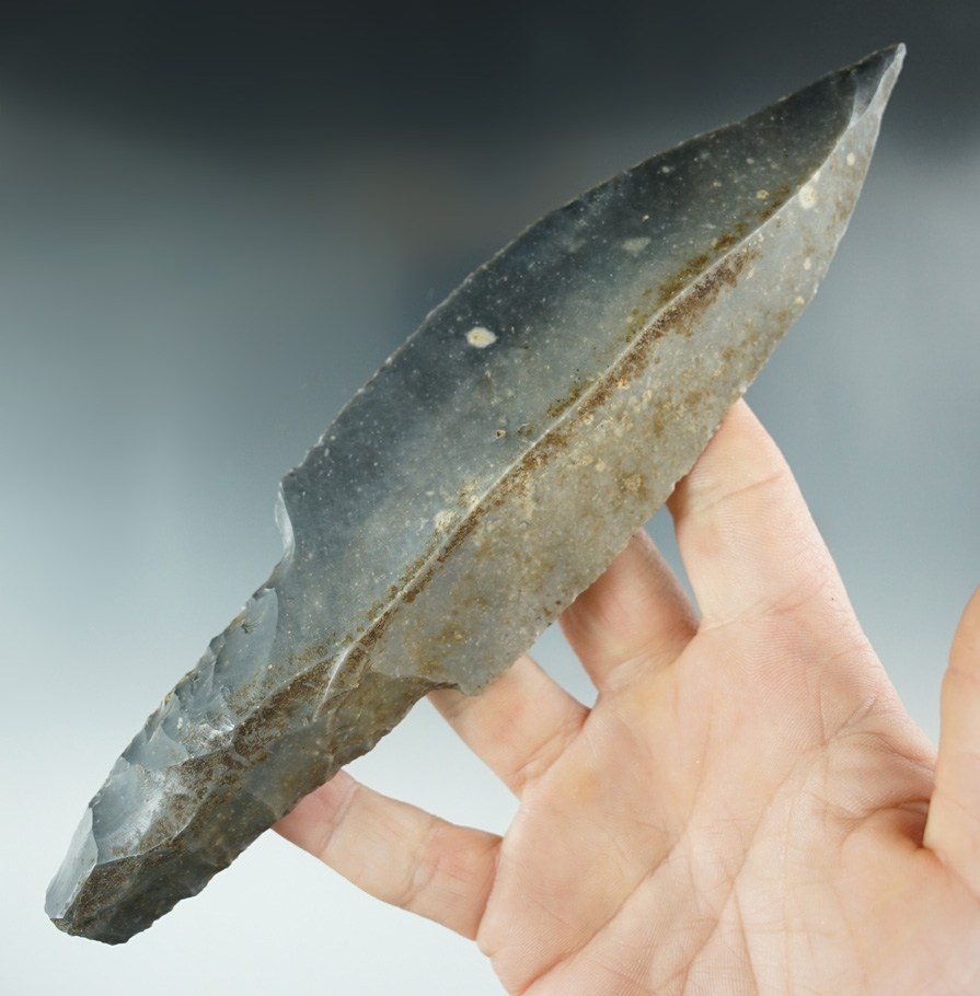 7 9/16" Mayan Dagger/Macro Blade made from Colha Chert, found in Belize. Ex. David Walley.