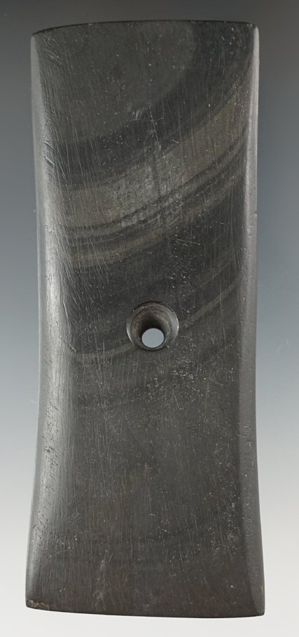 4 7/16" Black Banded Slate Adena Pendant. Great relic. Ex. Sarge Smith. Richland Co., Ohio.