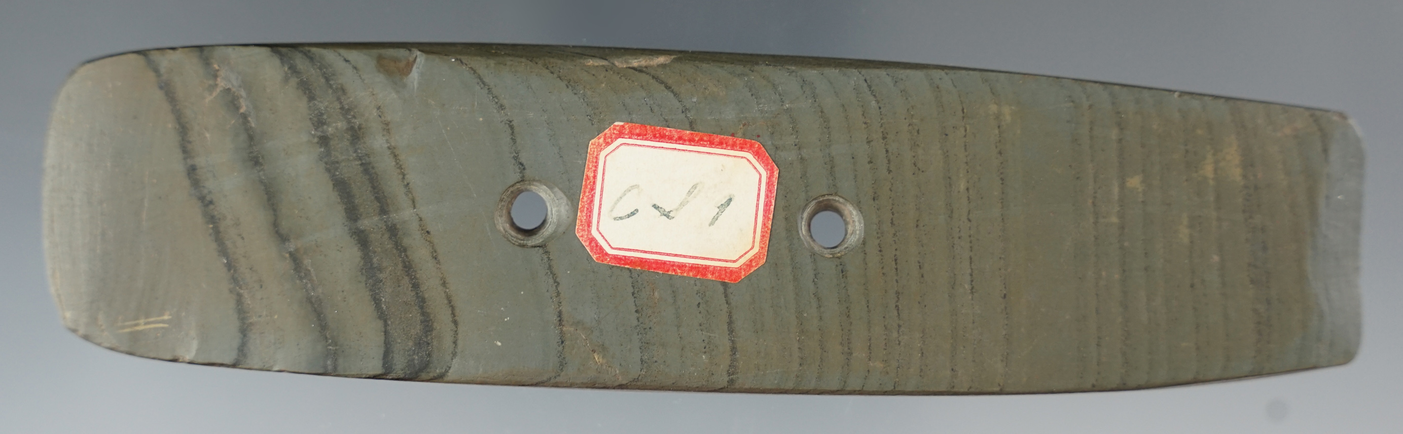 5 3/16" Bar Gorget with some modern alteration at ends. Found in Ohio.