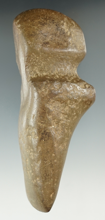 Very unique style on this 5 1/2" Highly developed 3/4 Grooved Adze found in Ohio.