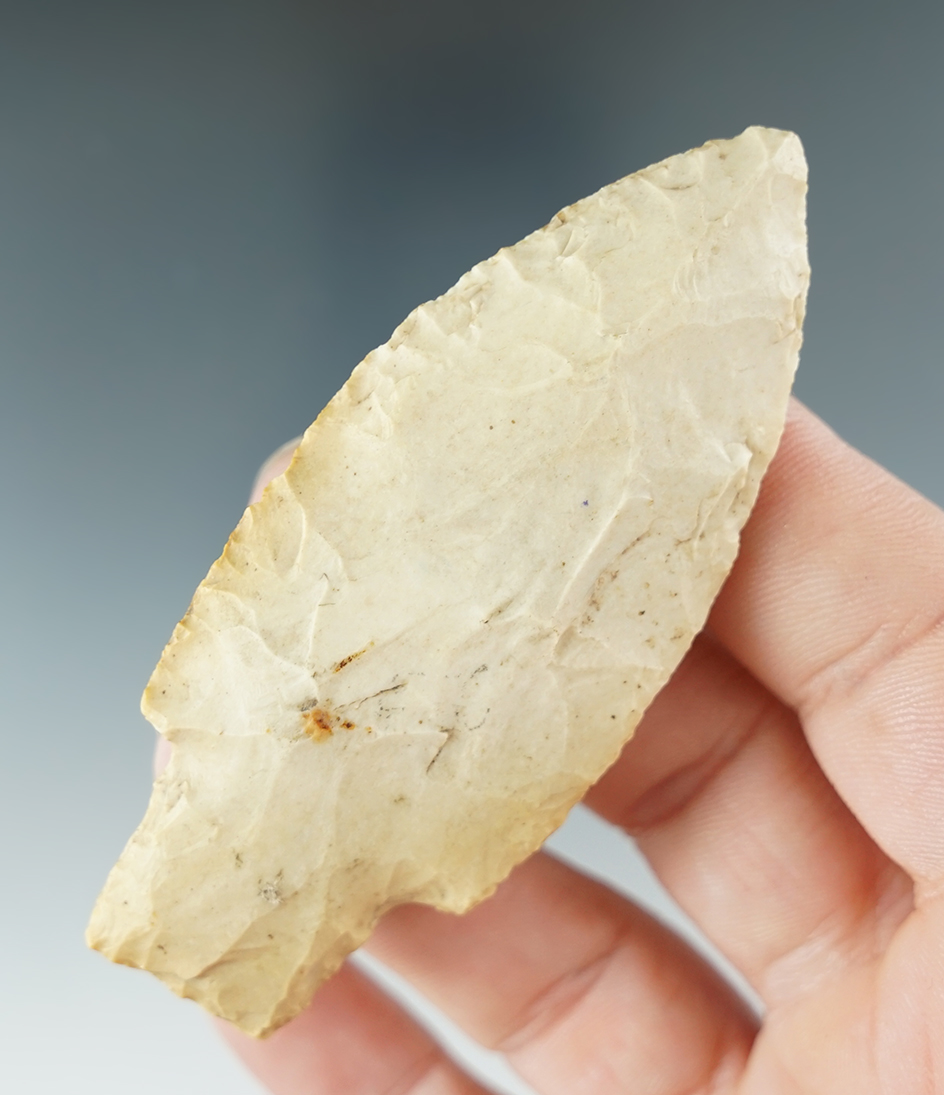 3 1/8" Stone Square Stem Knife made from attractive material, found in Illinois. Ex. Ken Blake.