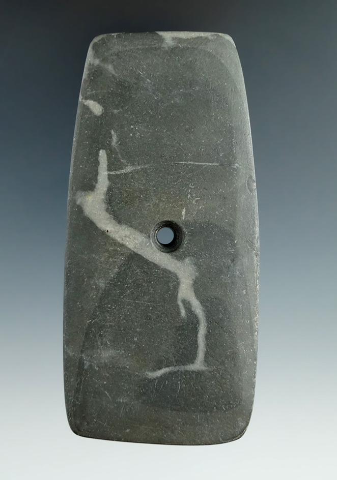 4" Adena Rectangular Pendant made from Banded Slate with "Worm Tracks",  Lorain Co., Ohio.