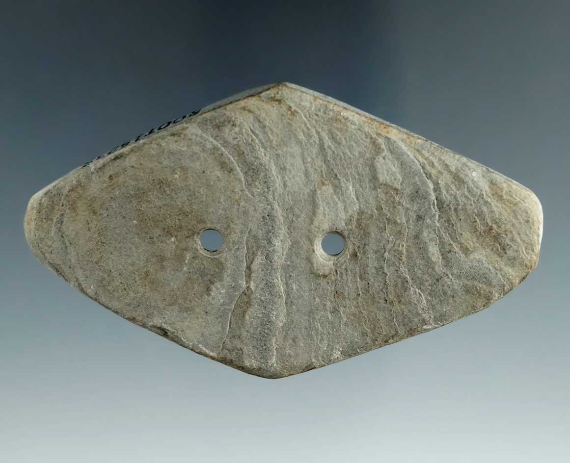 3 1/4" Adena Diamond Shaped Gorget made from Banded Slate, found in Williams Co., Ohio.