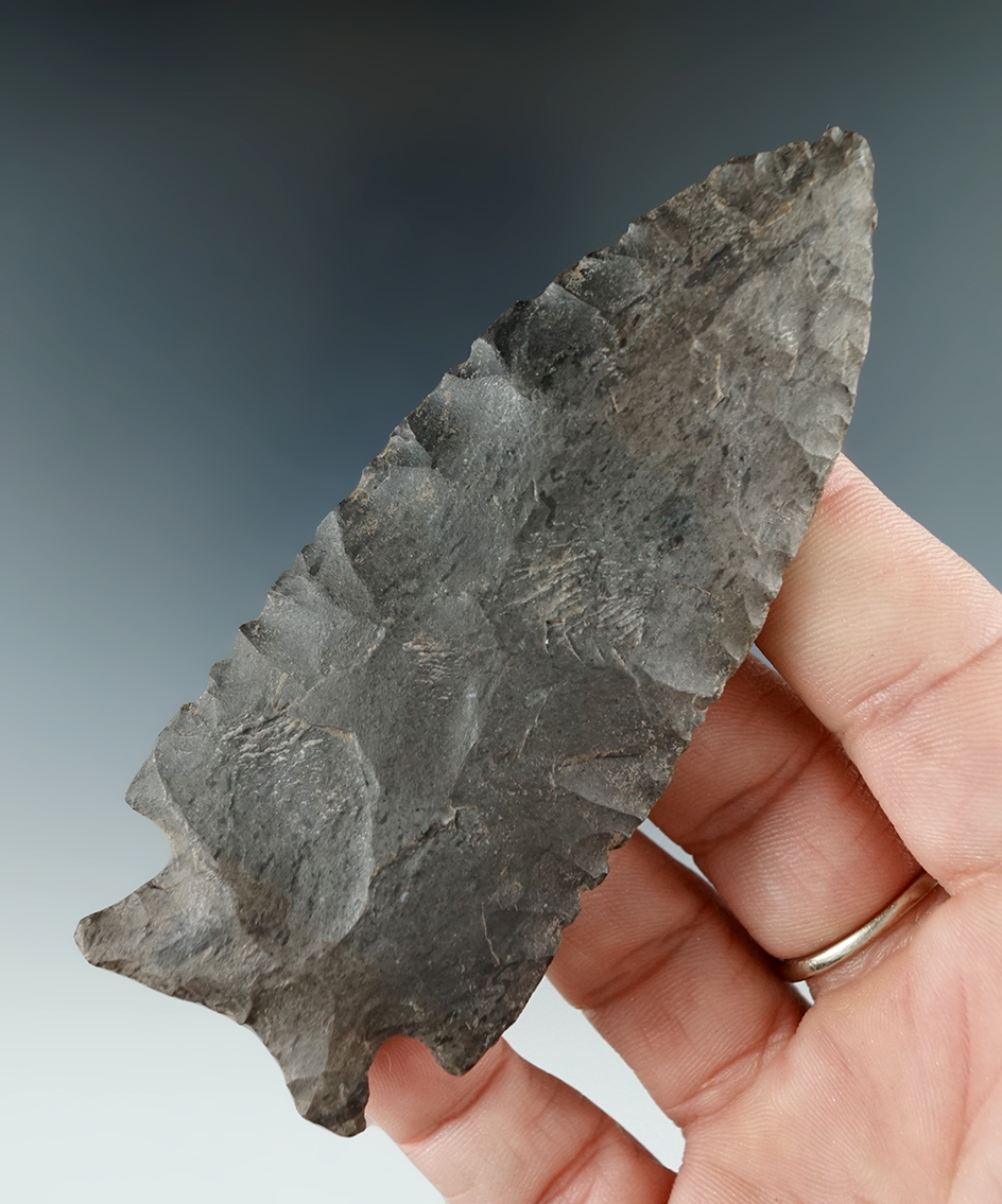 3 7/8" Stilwell made from Dover Flint found in Benton Co., Tennessee. Comes with a Davis G-8 COA.