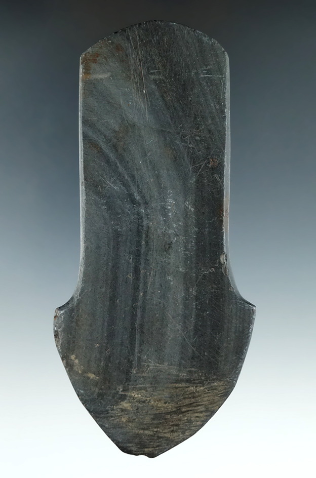 4 11/16" Undrilled Hopewell Shovel Pendant made from Banded Slate, found in Franklin Co., Ohio.