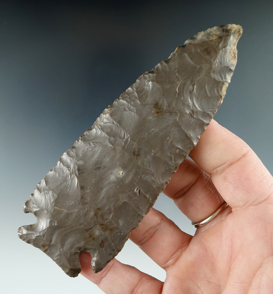 4 5/8" Cornernotch found in the Midwest, most likely Kentucky/Indiana. Bennett COA.