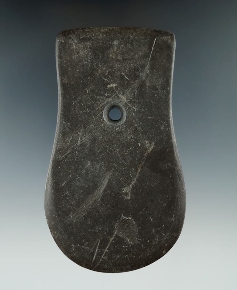 4 5/8" Adena Keyhole Pendant made from Slate, found in Wood Co., Ohio.