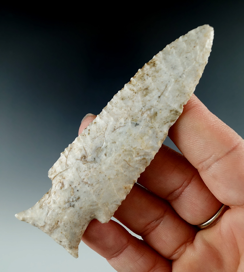 3 5/8" Hardin Barbed made from Burlington Chert found in Boone Co., Missouri.  Berner COA.