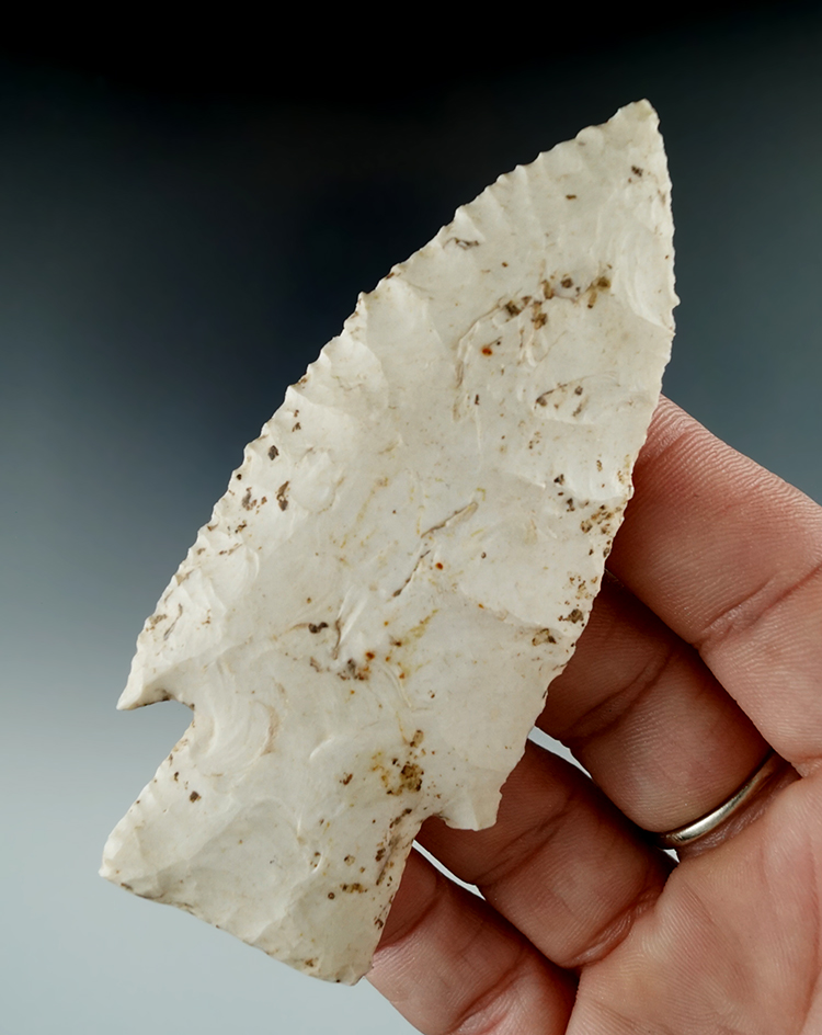 3 9/16" Hardin made from Burlington Chert found in Adams Co., Illinois. Comes with a Davis COA.