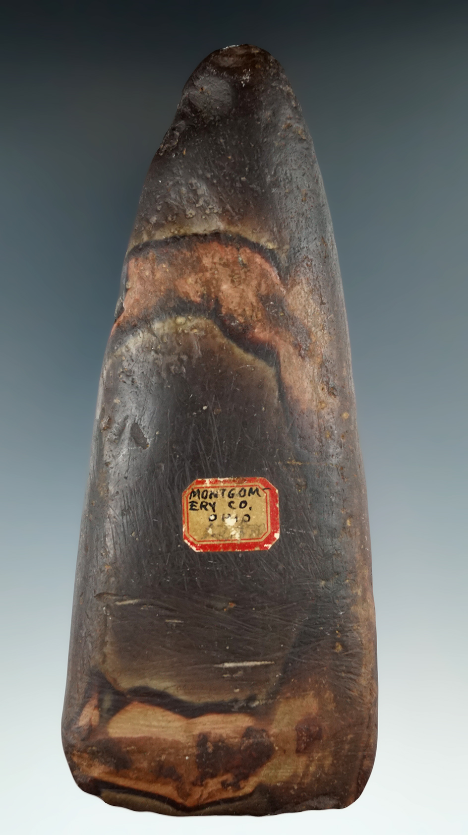 6 3/16" Celt found in Montgomery Co., Ohio that is heavily patinated and nicely polished.